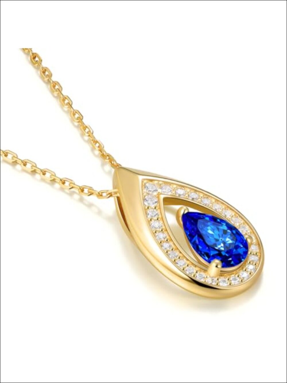 14K Gold Plated 925 Sterling Silver Teardrop Birthstone Pendant Necklace